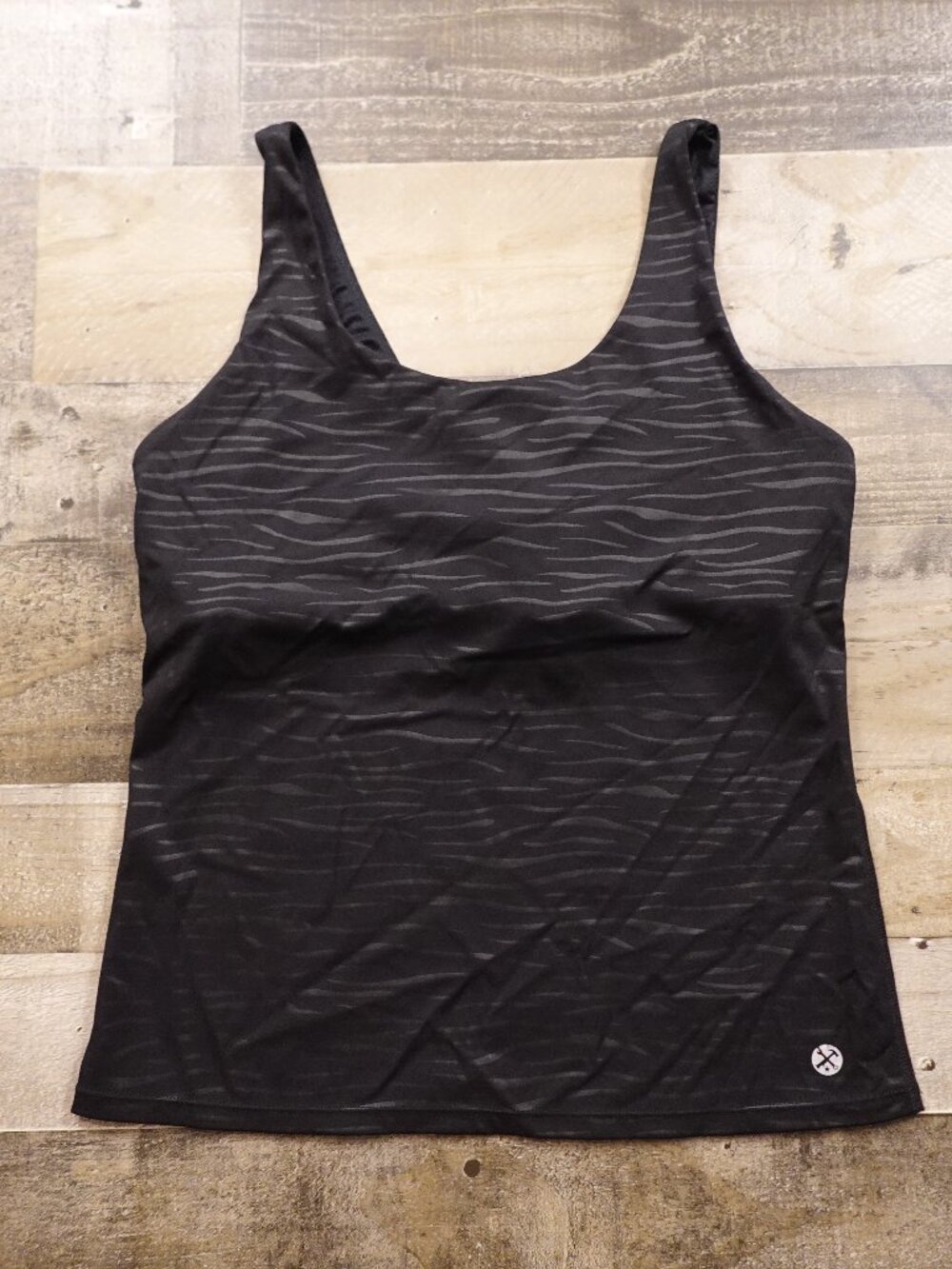Dixxon Women’s Large Black Tonal Zebra Athletic Tank Top Built-In Bra